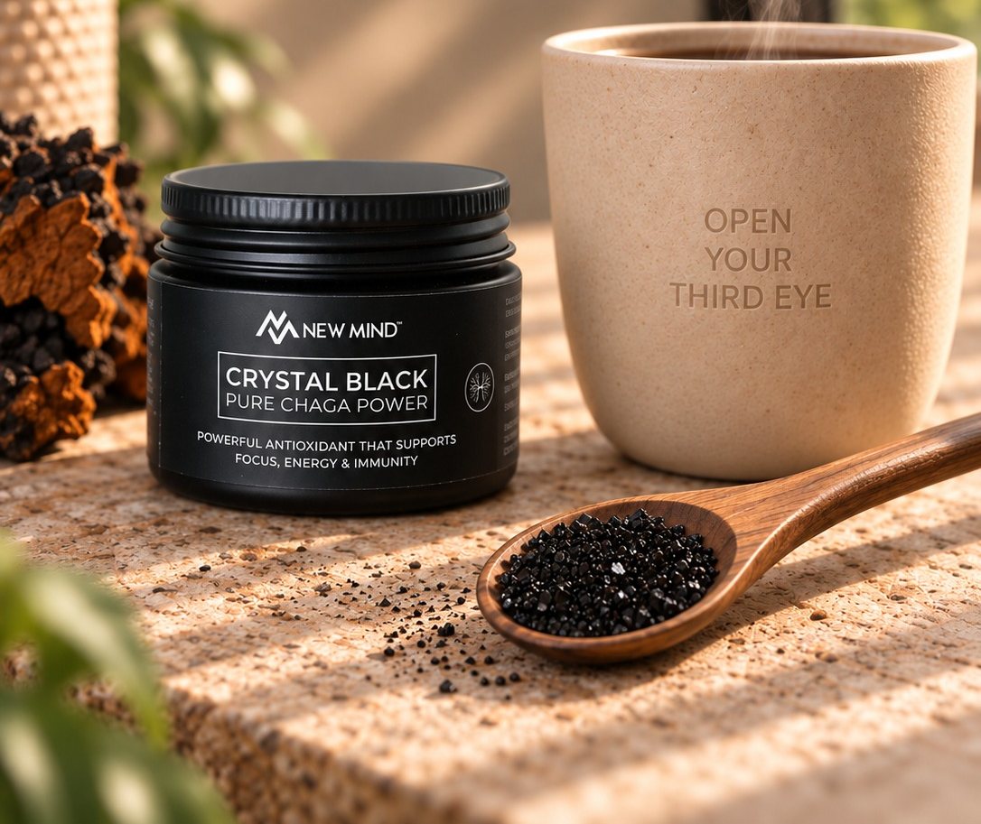 Morning cup of Crystal Black Chaga extract, a mushroom coffee alternative