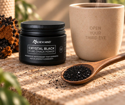 Morning cup of Crystal Black Chaga extract, a mushroom coffee alternative