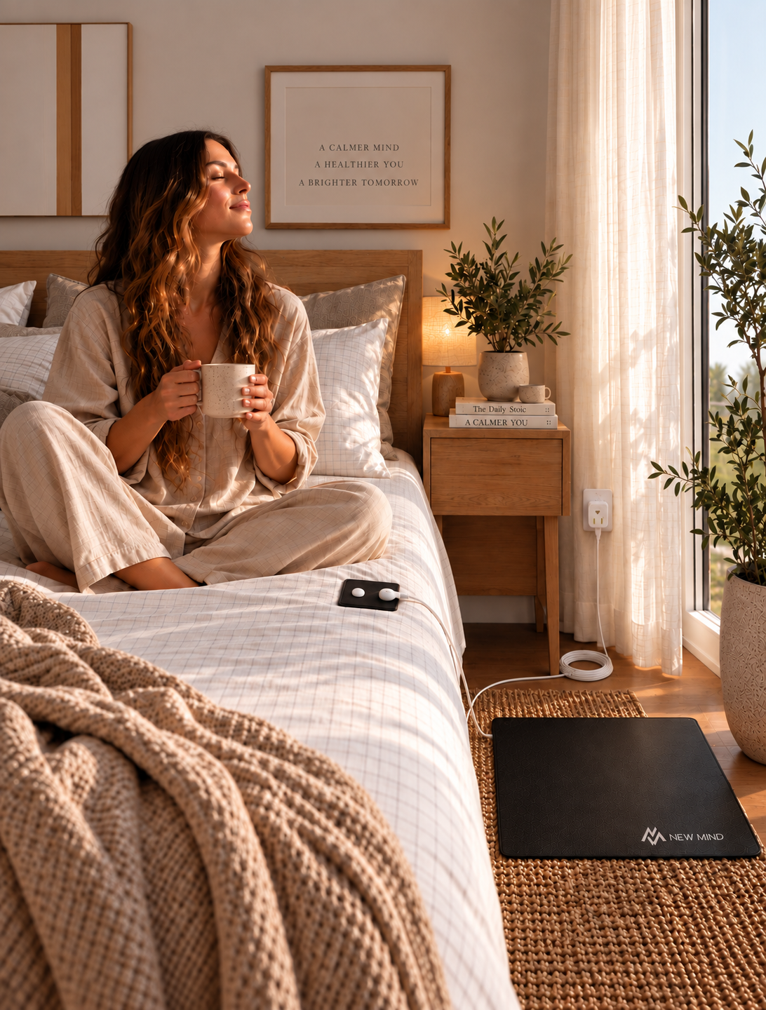 New Mind grounding bedsheet and earthing products in a calm Dubai bedroom