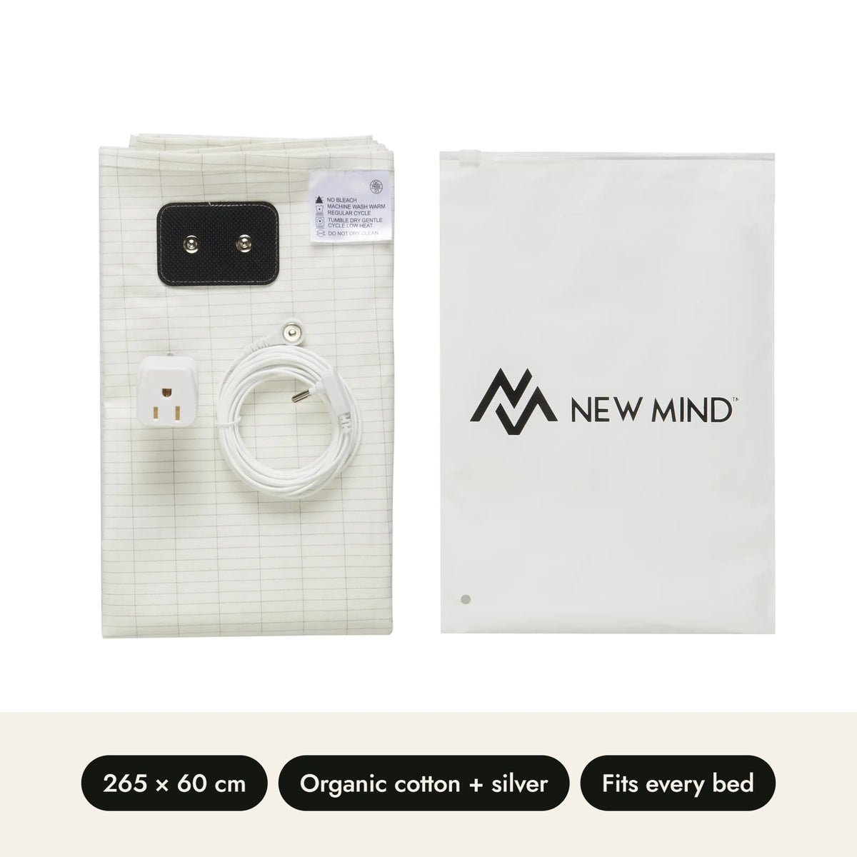 New Mind Grounding Bedsheet, 265 x 60 cm, organic cotton and silver, fits every bed