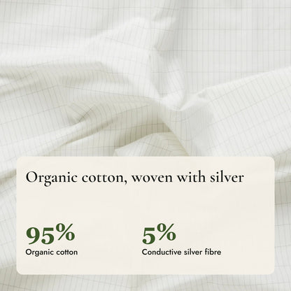 Organic cotton woven with silver: 95% organic cotton, 5% conductive silver fibre